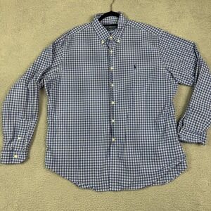 Ralph Lauren Classic Fit Gingham Check Button Down Shirt Men's XXL Blue White